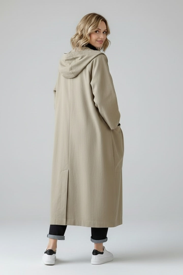 Long oversized women's hooded raincoat for autumn