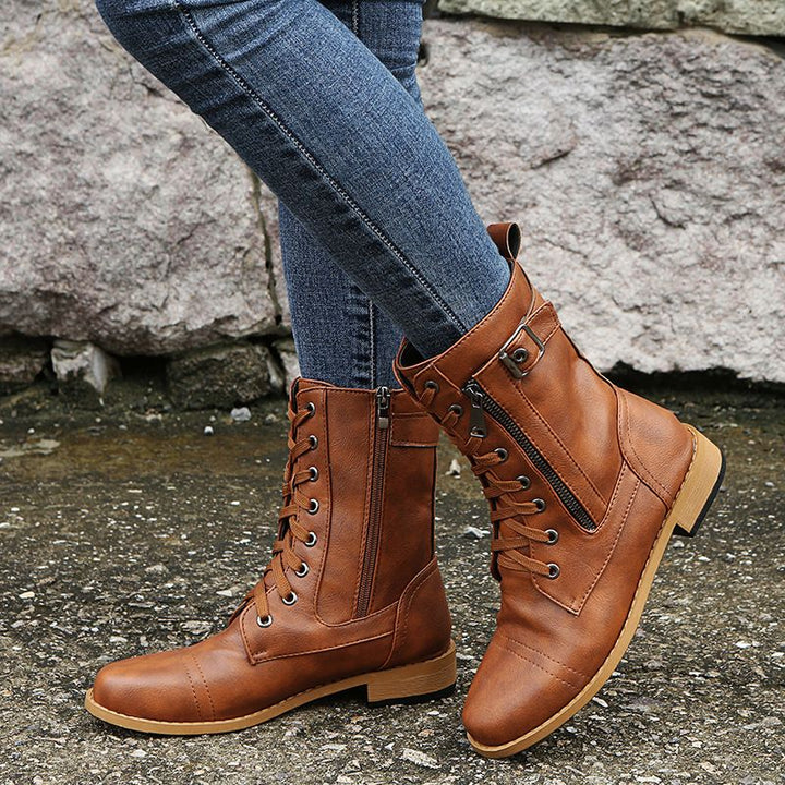 Chantal™ Bottes Élégantes Vintage pour Femmes avec Fermeture Éclair et Lacets pour un Look Intemporel