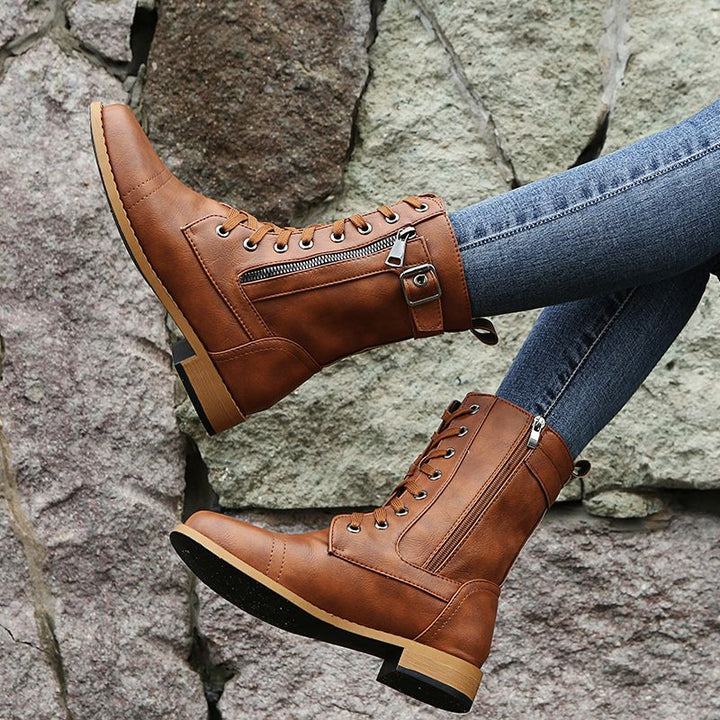 Chantal™ Bottes Élégantes Vintage pour Femmes avec Fermeture Éclair et Lacets pour un Look Intemporel