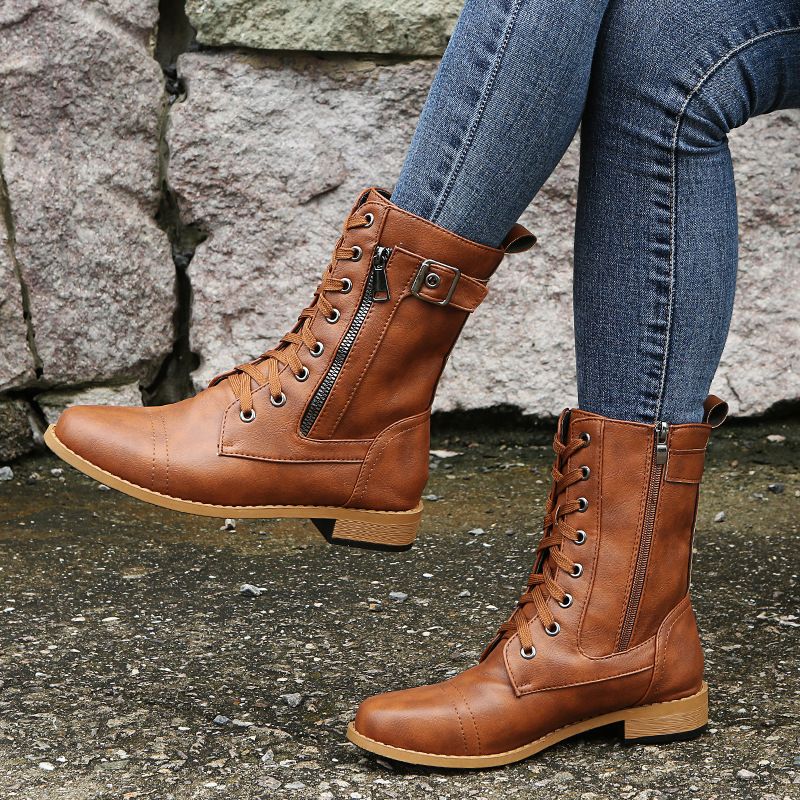 Chantal™ Bottes Élégantes Vintage pour Femmes avec Fermeture Éclair et Lacets pour un Look Intemporel