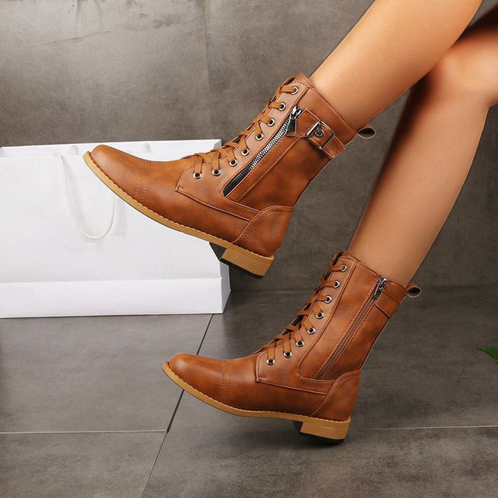 Chantal™ Bottes Élégantes Vintage pour Femmes avec Fermeture Éclair et Lacets pour un Look Intemporel