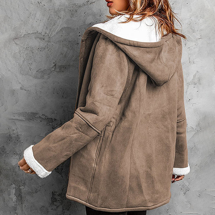 Manteau duffle-coat femme à capuche doublé sherpa en suédine, manteau d'hiver chaud et ample