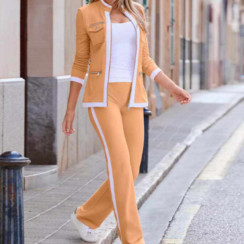 Ensemble de survêtement pour femme en maille, zippé, pour l’automne