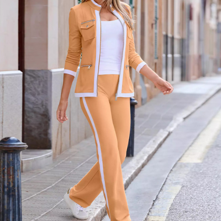 Ensemble de survêtement pour femme en maille, zippé, pour l’automne
