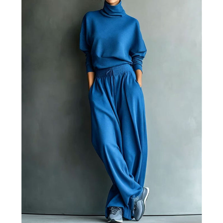 Ensemble de survêtement pour femme en maille avec col roulé et pantalon large pour l’automne