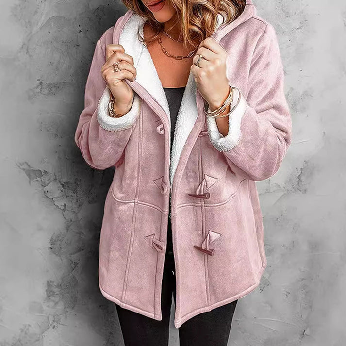 Manteau duffle-coat femme à capuche doublé sherpa en suédine, manteau d'hiver chaud et ample