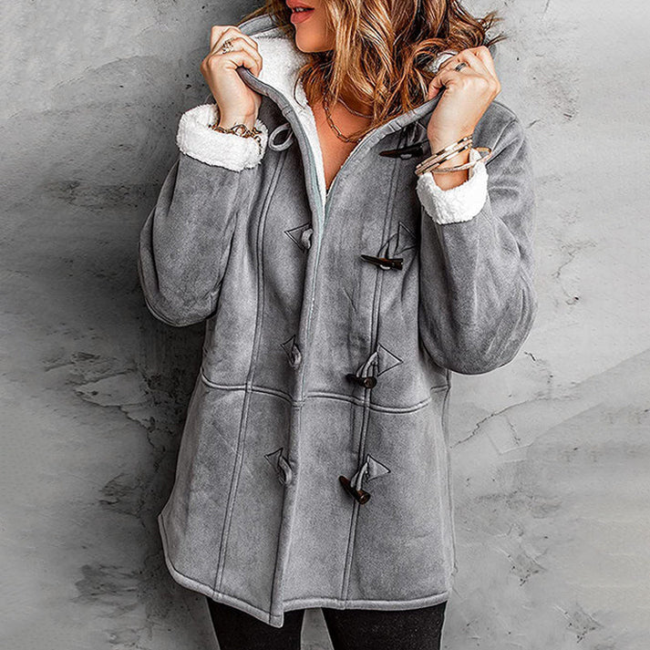 Manteau duffle-coat femme à capuche doublé sherpa en suédine, manteau d'hiver chaud et ample