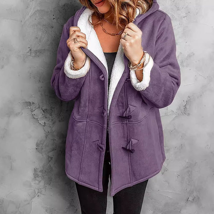 Manteau duffle-coat femme à capuche doublé sherpa en suédine, manteau d'hiver chaud et ample