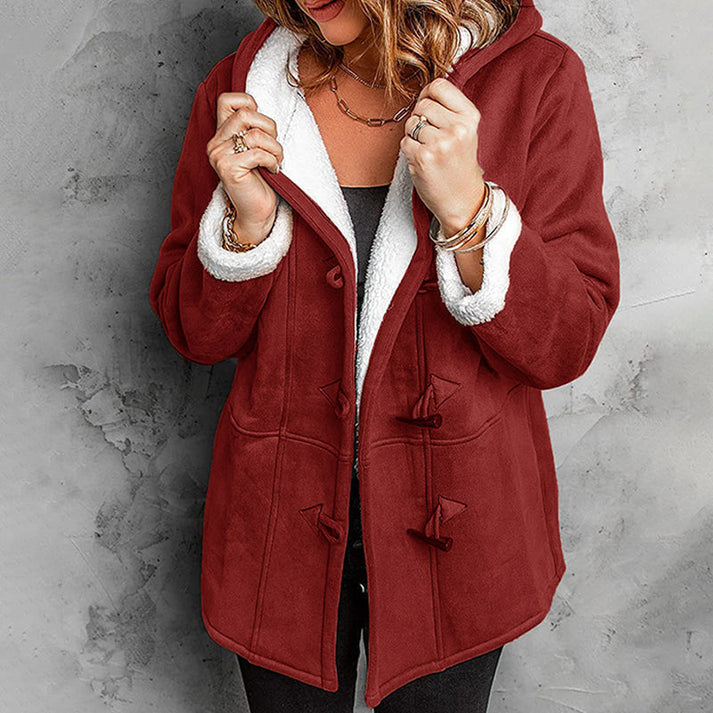 Manteau duffle-coat femme à capuche doublé sherpa en suédine, manteau d'hiver chaud et ample