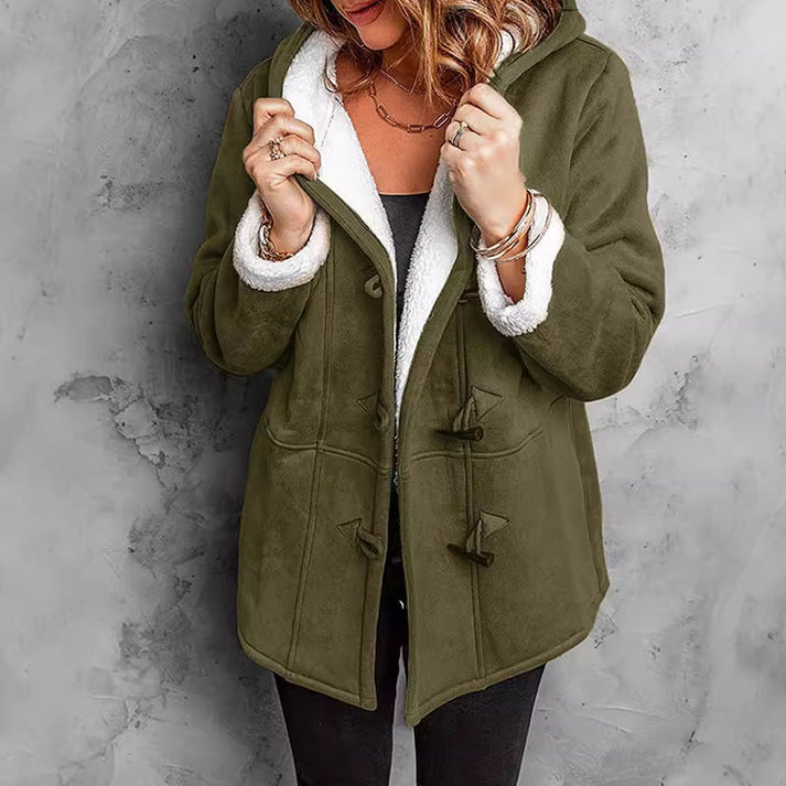 Manteau duffle-coat femme à capuche doublé sherpa en suédine, manteau d'hiver chaud et ample
