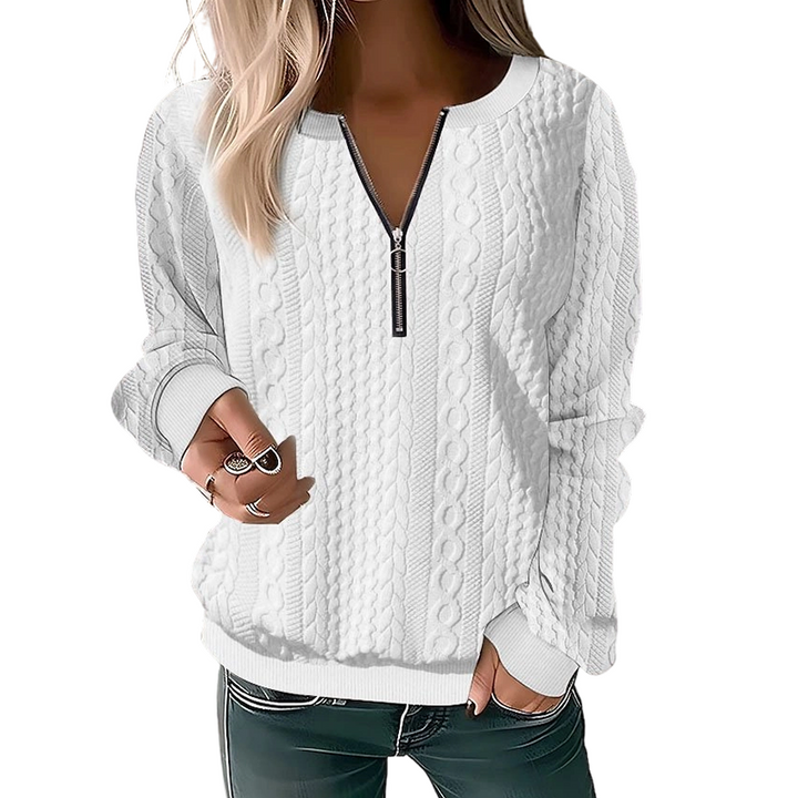 Pull femme demi-zip en maille torsadée, pull col zippé chaud et confortable pour l'automne