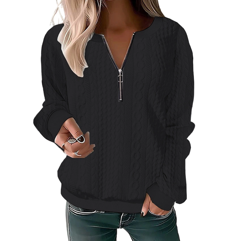 Pull femme demi-zip en maille torsadée, pull col zippé chaud et confortable pour l'automne