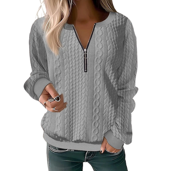 Pull femme demi-zip en maille torsadée, pull col zippé chaud et confortable pour l'automne