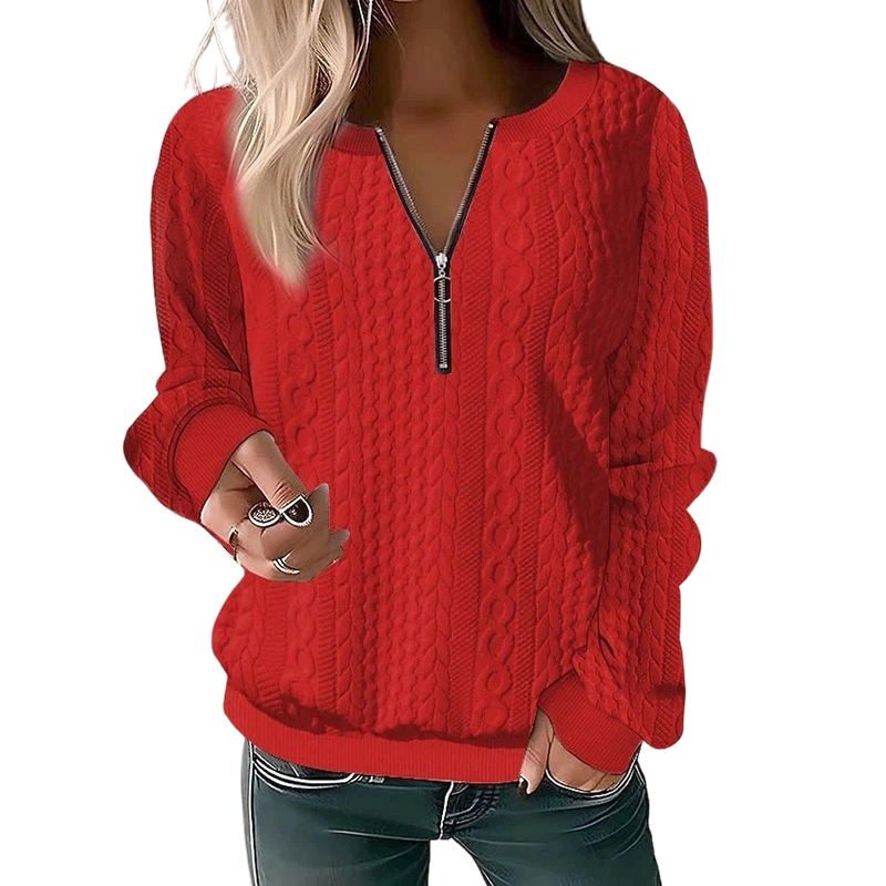 Pull femme demi-zip en maille torsadée, pull col zippé chaud et confortable pour l'automne