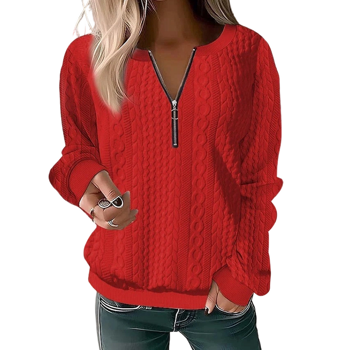 Pull femme demi-zip en maille torsadée, pull col zippé chaud et confortable pour l'automne