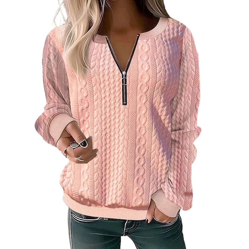 Pull femme demi-zip en maille torsadée, pull col zippé chaud et confortable pour l'automne
