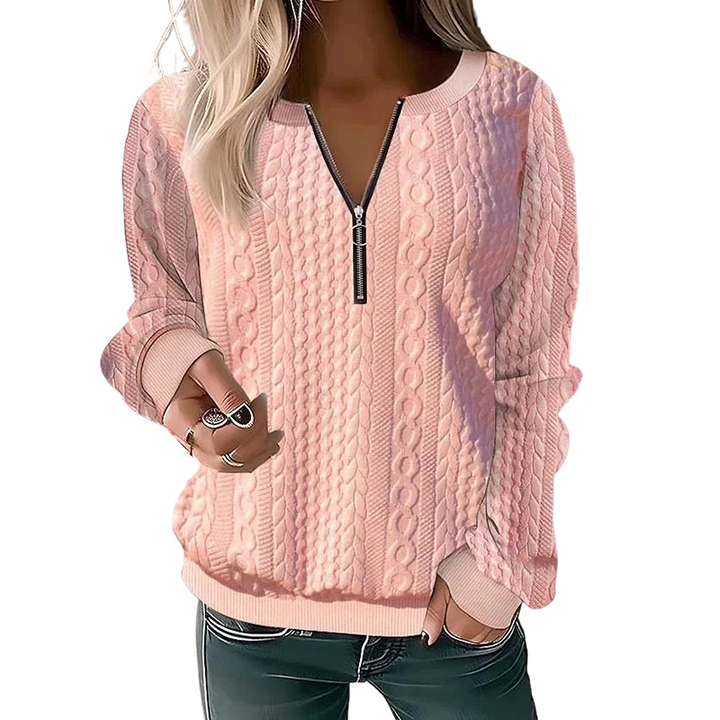 Pull femme demi-zip en maille torsadée, pull col zippé chaud et confortable pour l'automne