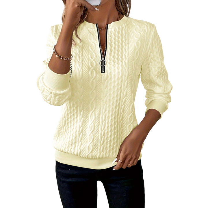 Pull femme demi-zip en maille torsadée, pull col zippé chaud et confortable pour l'automne
