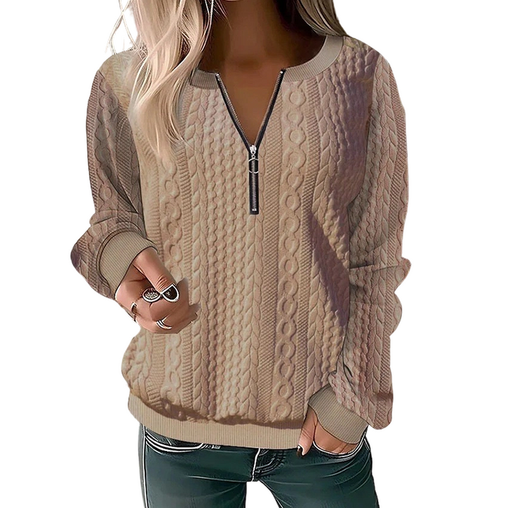 Pull femme demi-zip en maille torsadée, pull col zippé chaud et confortable pour l'automne