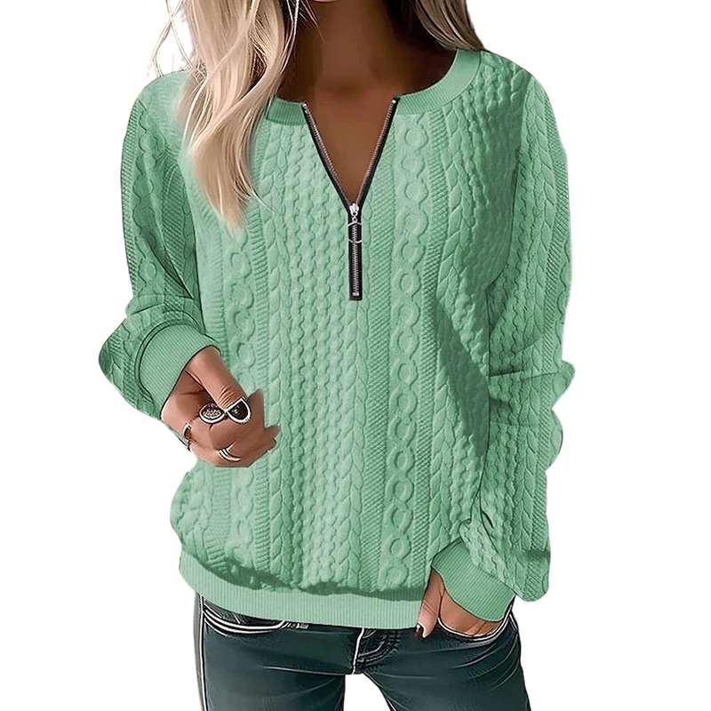 Pull femme demi-zip en maille torsadée, pull col zippé chaud et confortable pour l'automne