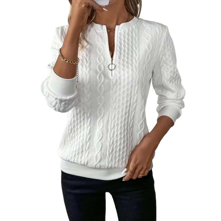 Pull femme demi-zip en maille torsadée, pull col zippé chaud et confortable pour l'automne
