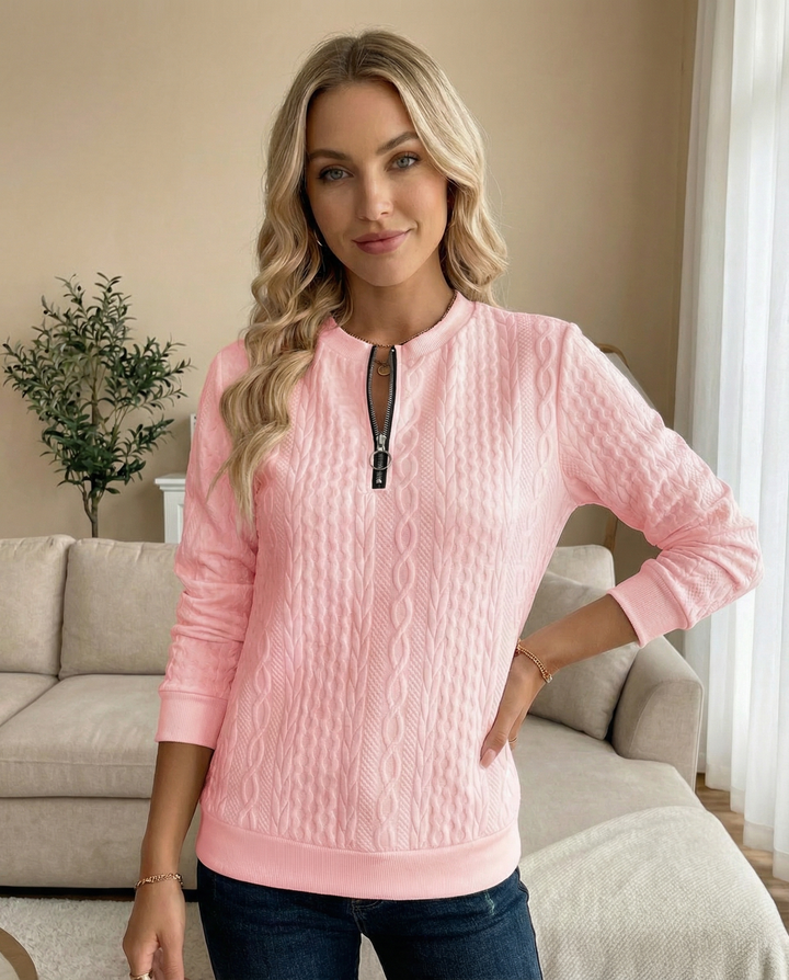 Women's textured zip-up sweatshirt for autumn and everyday outfits