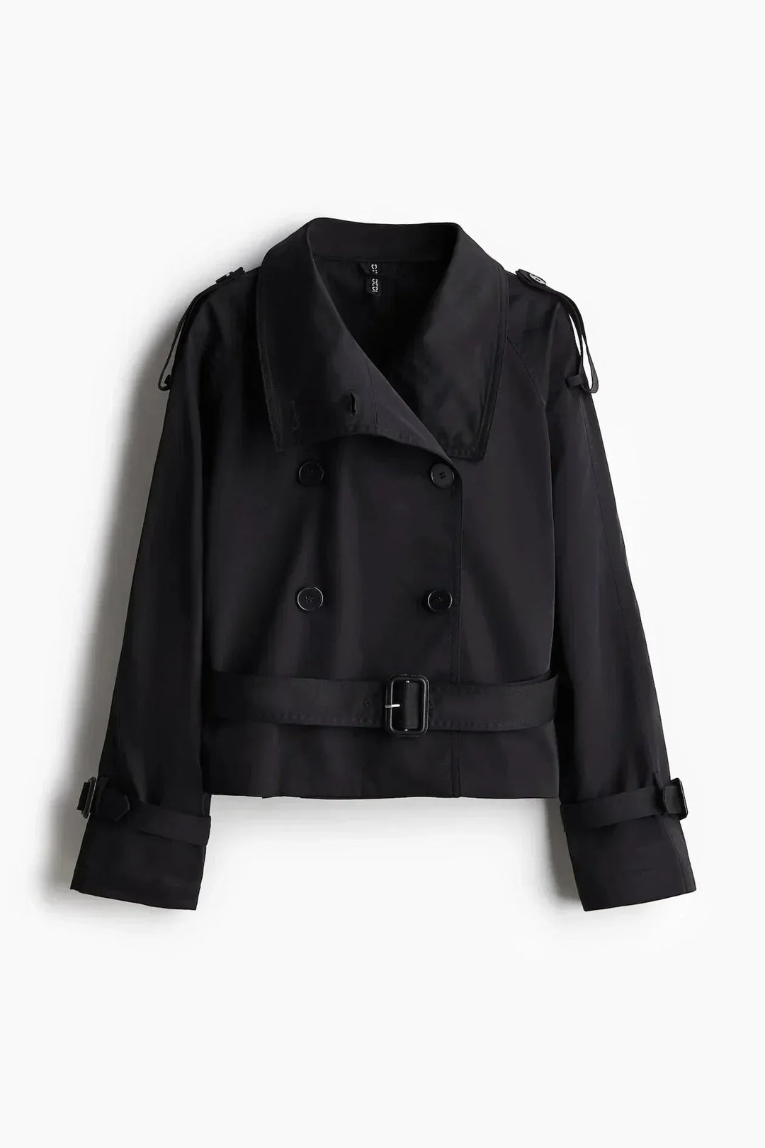 Elegant women’s trench coat with a stand-up collar and tie belt for autumn