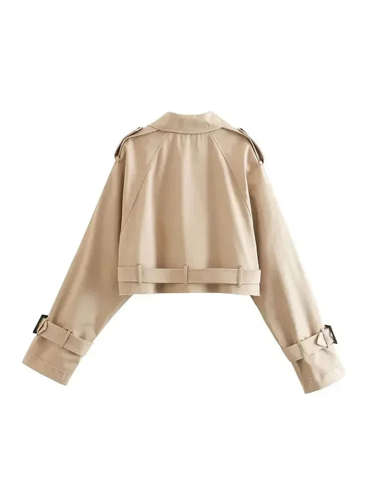 Manteau court pour femme style trench à manches longues élégant pour l’automne