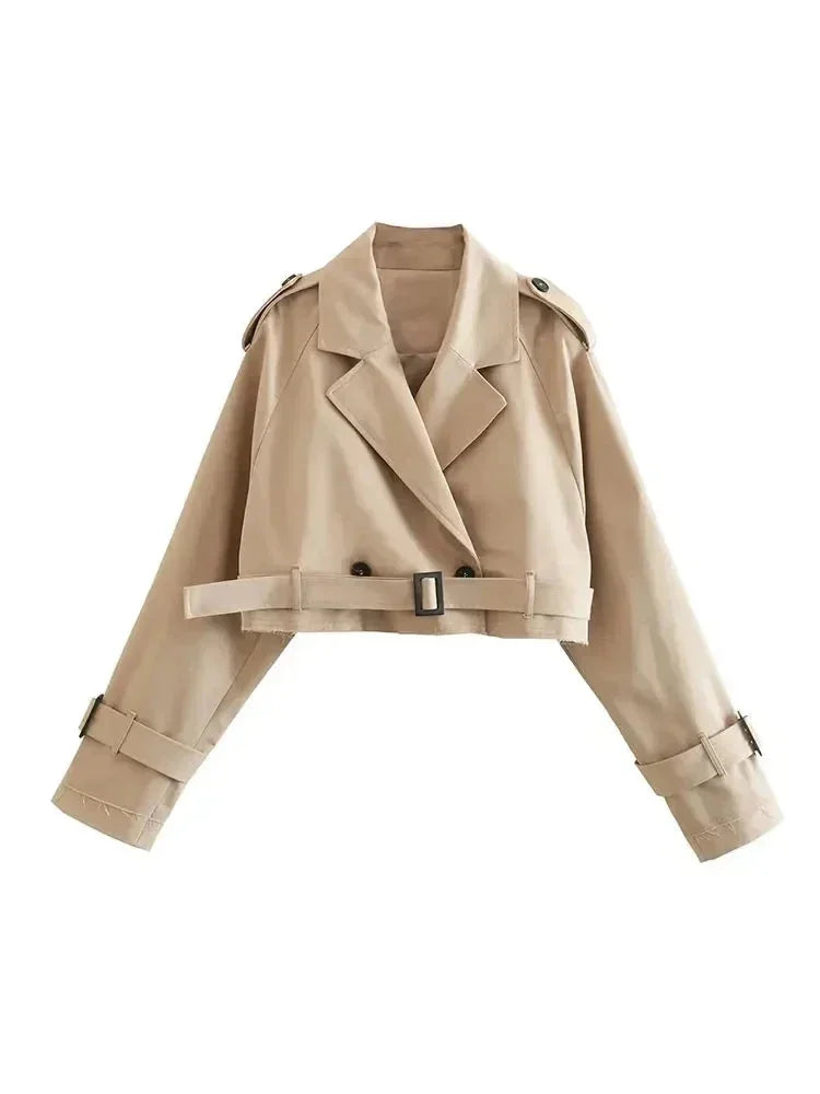Manteau court pour femme style trench à manches longues élégant pour l’automne