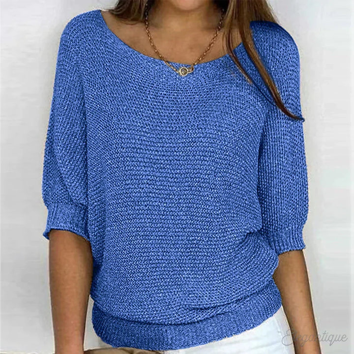 Women's autumn knit sweater with 3/4 sleeves, loose fit
