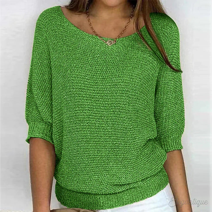Women's autumn knit sweater with 3/4 sleeves, loose fit