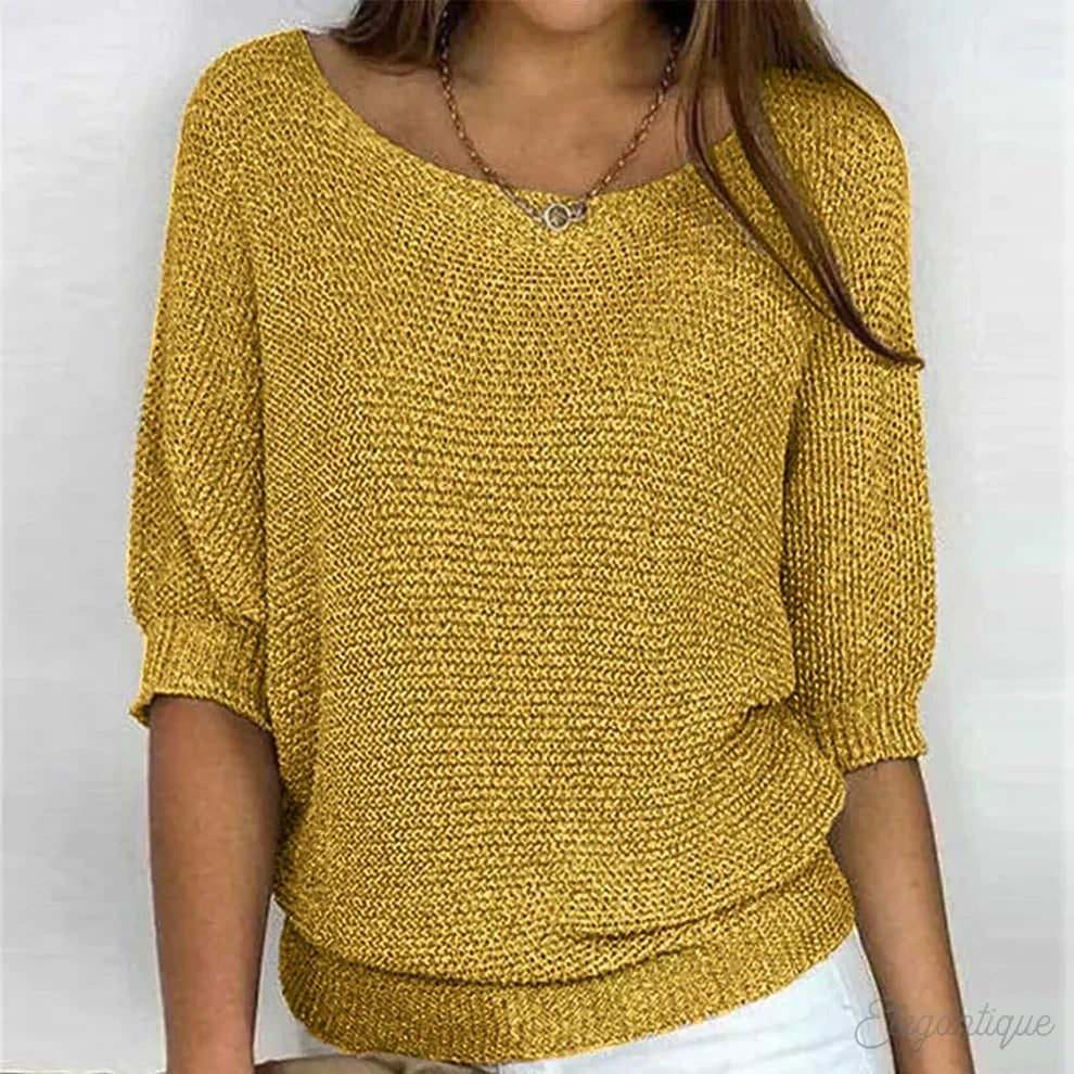 Women's autumn knit sweater with 3/4 sleeves, loose fit