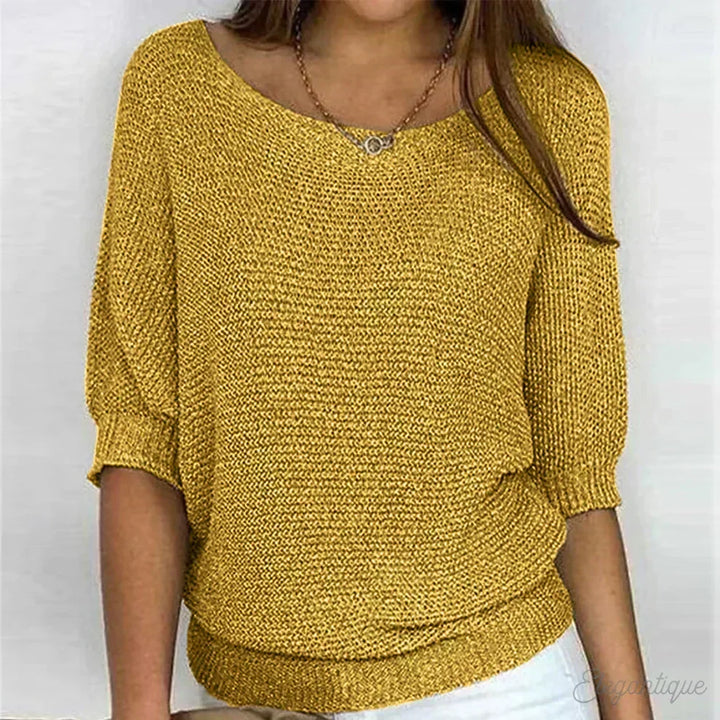 Women's autumn knit sweater with 3/4 sleeves, loose fit