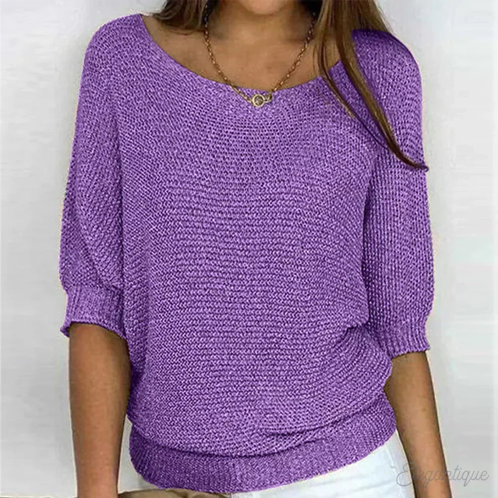 Women's autumn knit sweater with 3/4 sleeves, loose fit