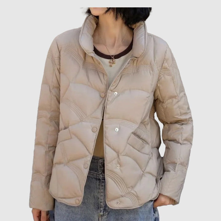 Women's short quilted puffer jacket with a stand collar, autumn-winter