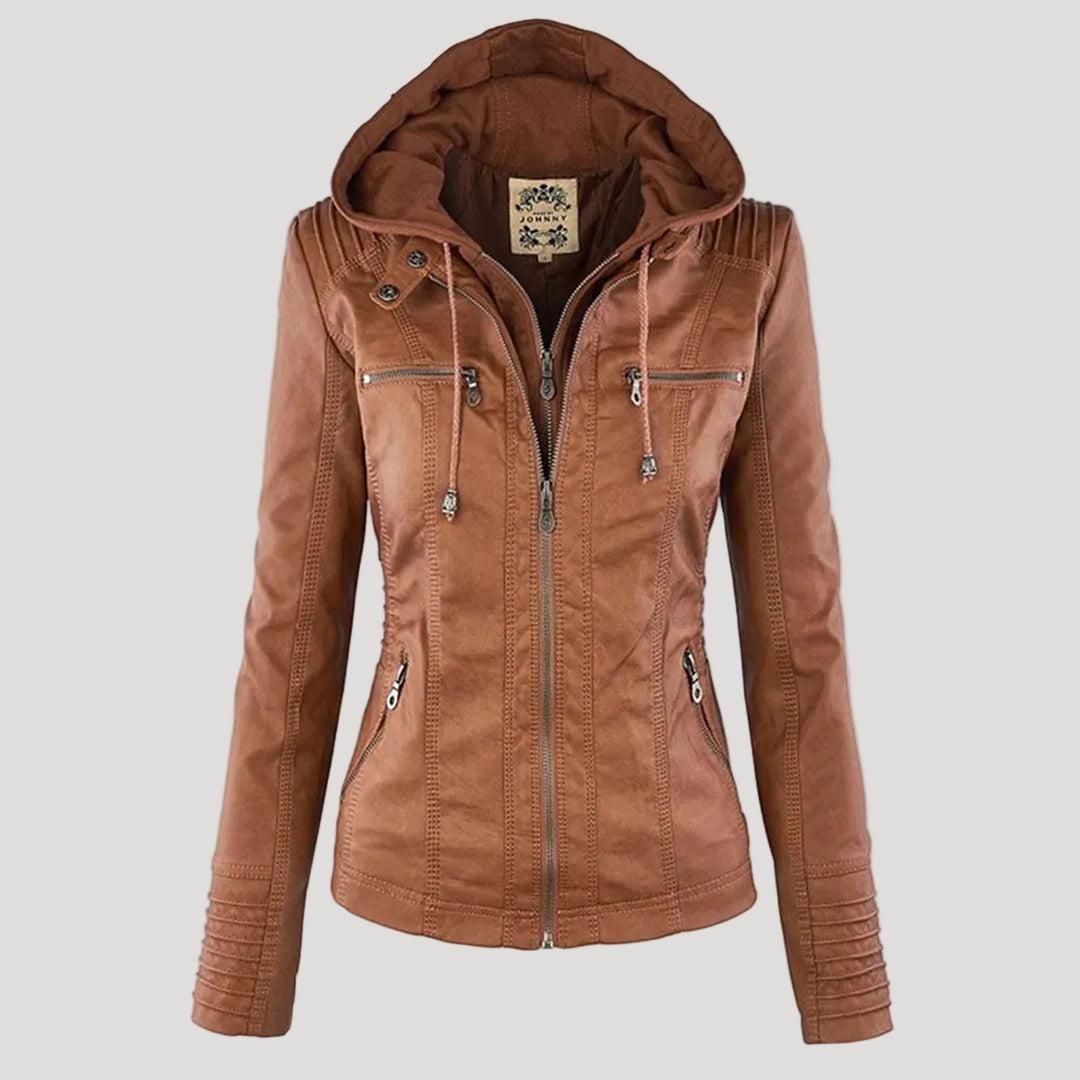 Veste perfecto femme en similicuir à capuche, pour l’automne et la mi-saison