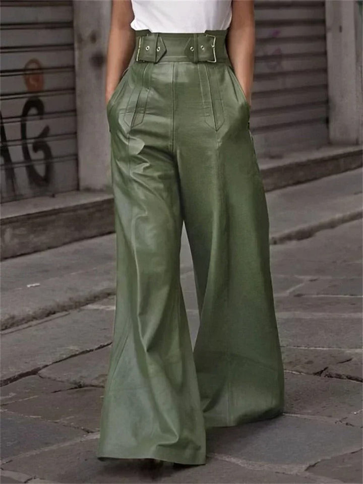 Elegant high-waisted wide-leg faux leather pants - Eleanor