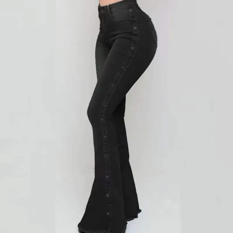 Agatha - Trendy stretch denim pants with a high waist and fluid cut