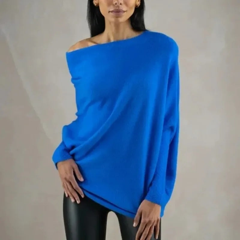 Pull en mélange de cachemire pour femme col asymétrique maille élégante pour l’automne