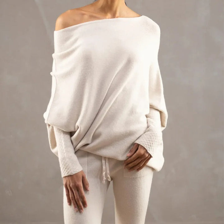 Pull en mélange de cachemire pour femme col asymétrique maille élégante pour l’automne
