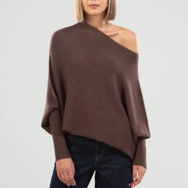 Pull en mélange de cachemire pour femme col asymétrique maille élégante pour l’automne