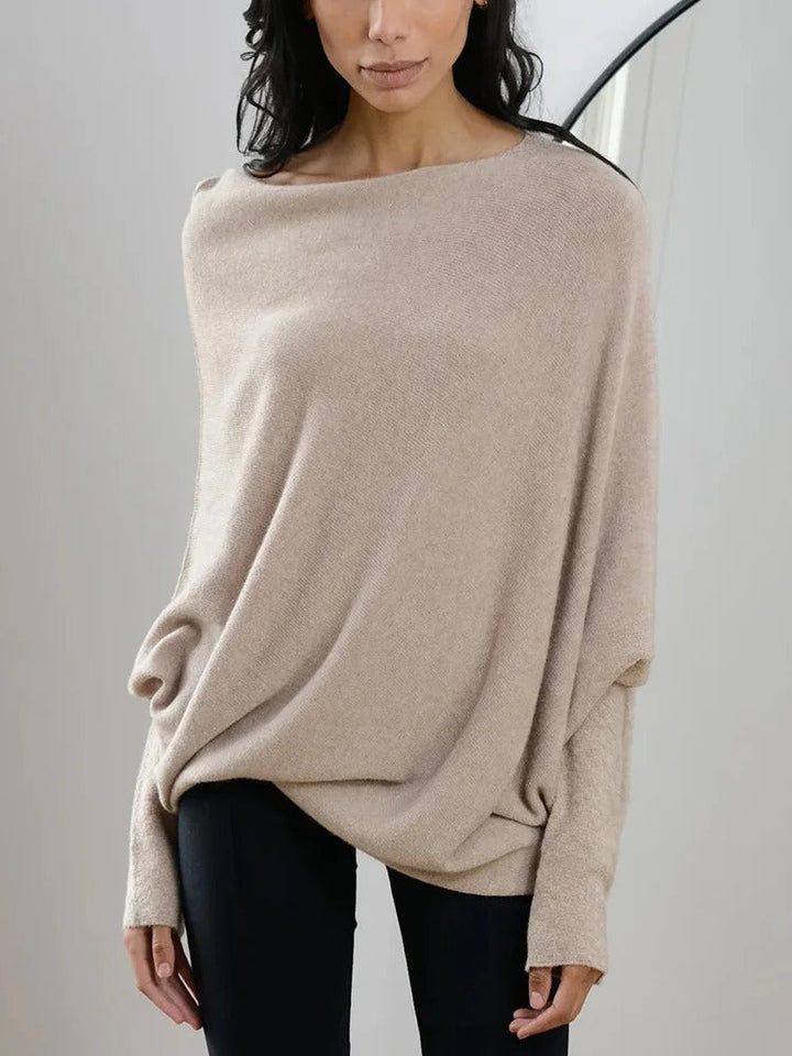Pull en mélange de cachemire pour femme col asymétrique maille élégante pour l’automne
