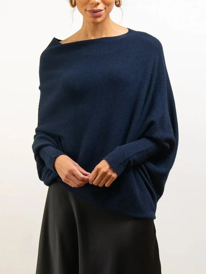 Pull en mélange de cachemire pour femme col asymétrique maille élégante pour l’automne