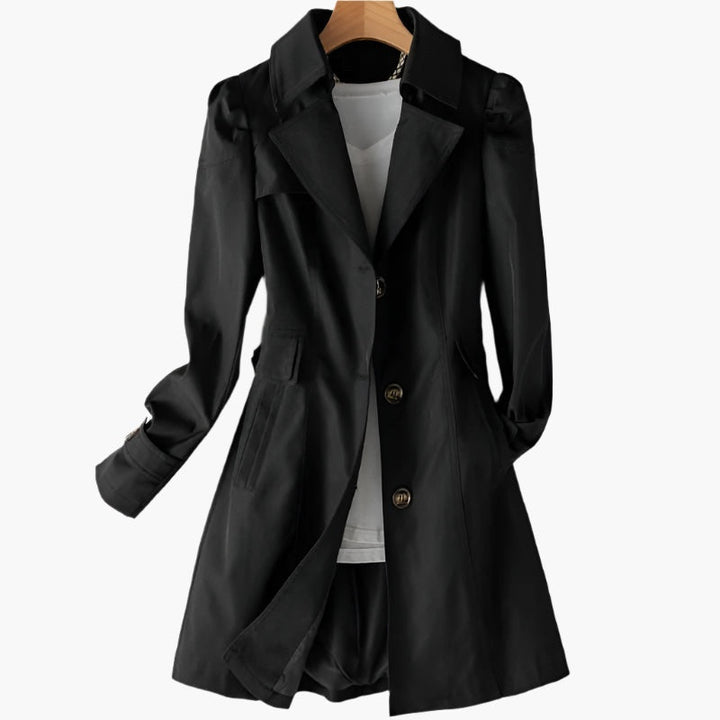 Long cotton trench coat for women with lapels, ideal for the transitional season and autumn