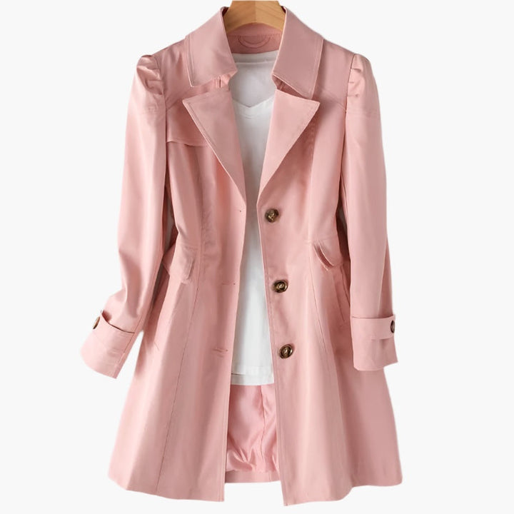Long cotton trench coat for women with lapels, ideal for the transitional season and autumn