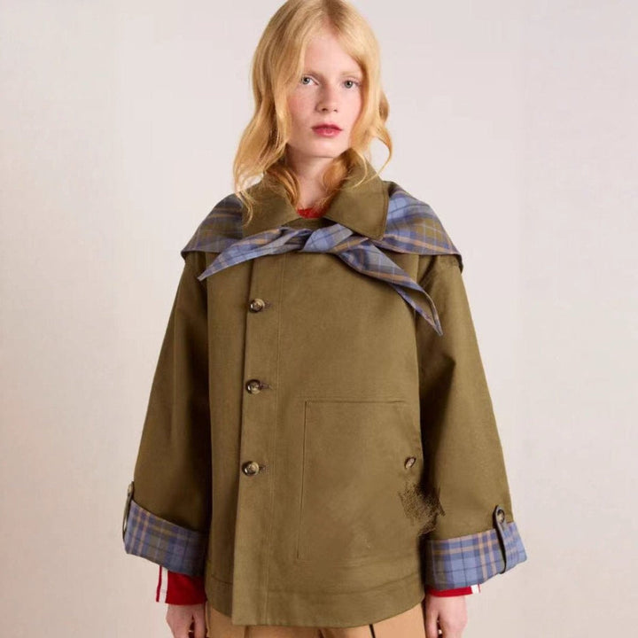 Women's short double-breasted cotton trench coat for autumn