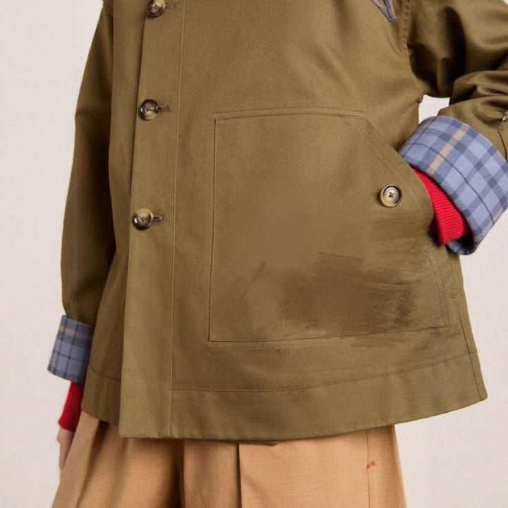 Women's short double-breasted cotton trench coat for autumn