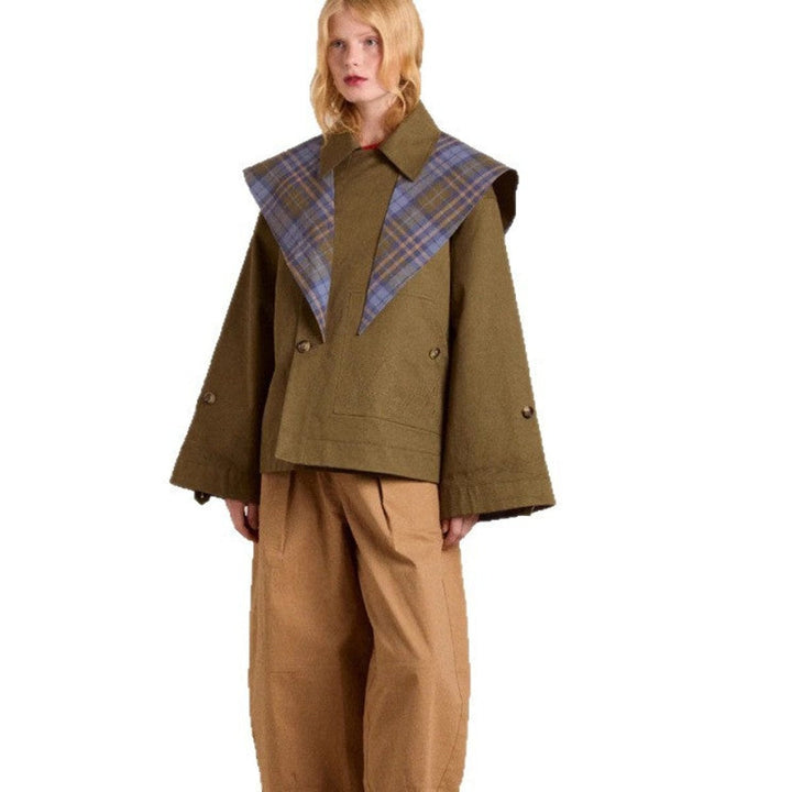 Women's short double-breasted cotton trench coat for autumn