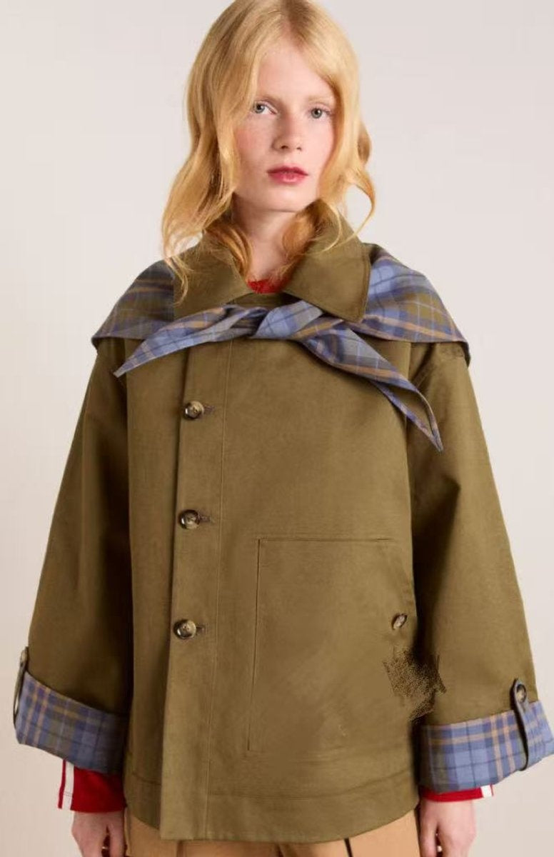 Women's short double-breasted cotton trench coat for autumn