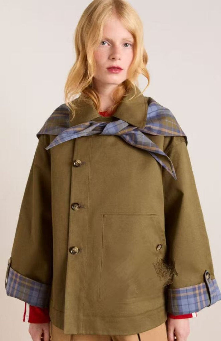 Women's short double-breasted cotton trench coat for autumn